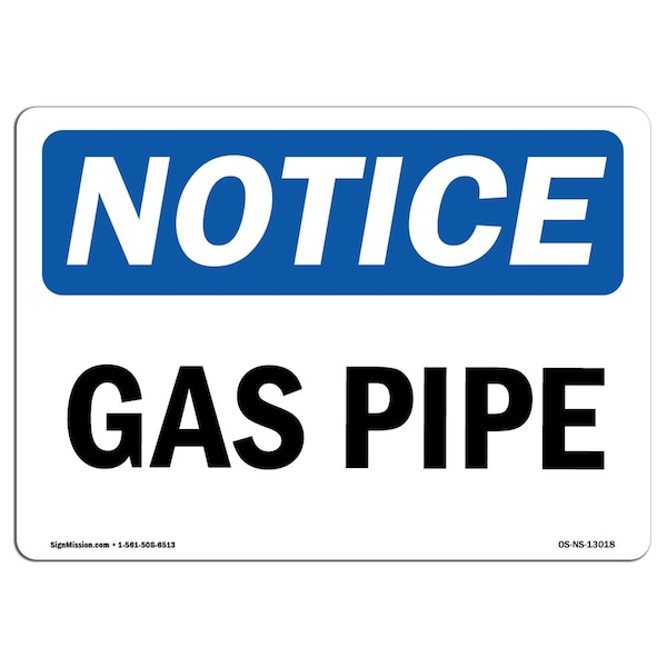 Safety Sign, OSHA Notice, 3.5" Height, 5" Width, Gas Pipe Sign, Landscape, 10PK